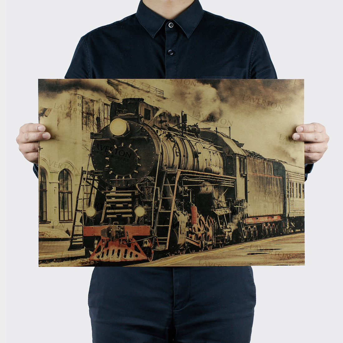 【h1085】老式蒸汽火车/怀旧复古牛皮纸海报/装饰画芯51x36cm