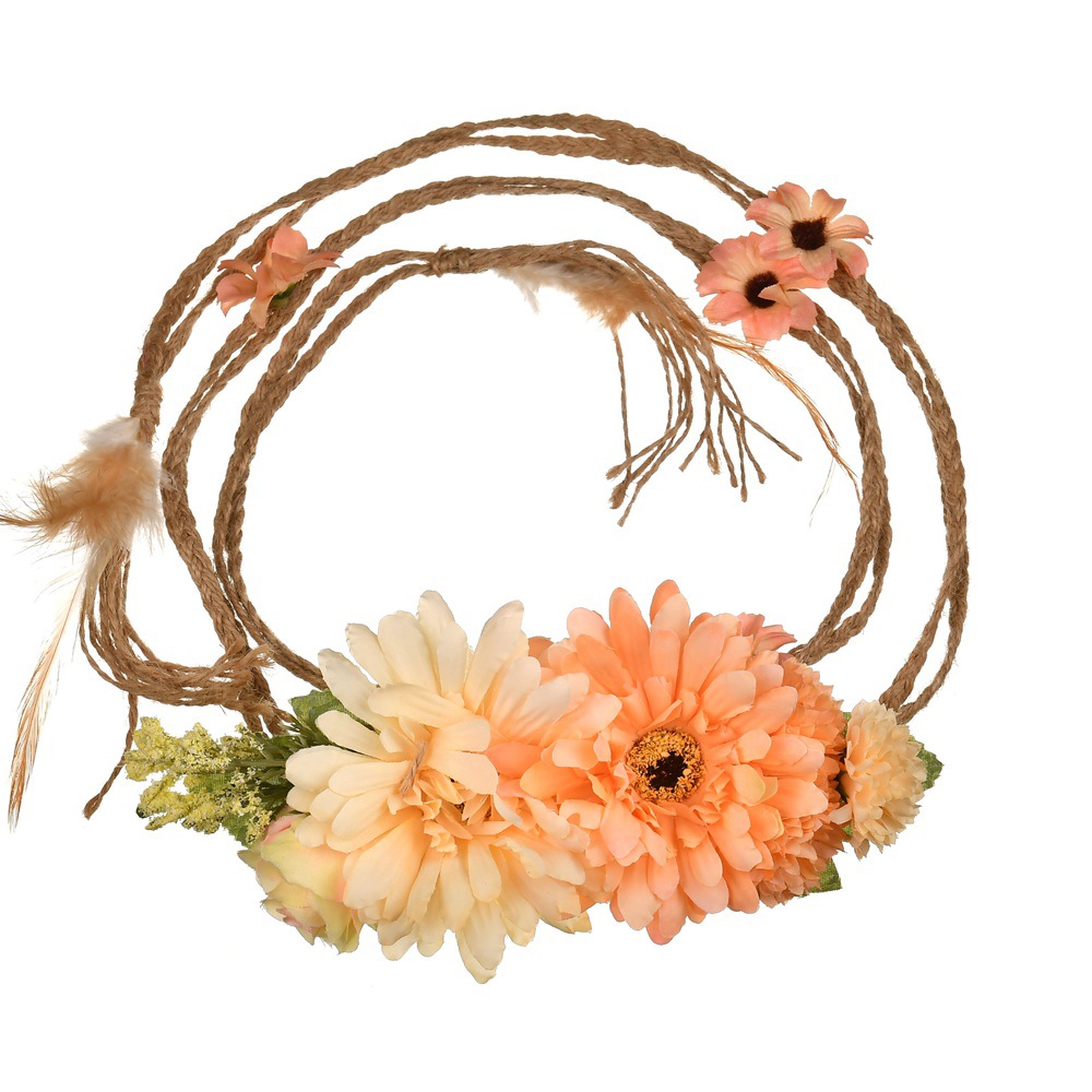 波西米亚仿真花朵麻绳编织腰绳海边沙滩度假头花装饰腰带厂家批发