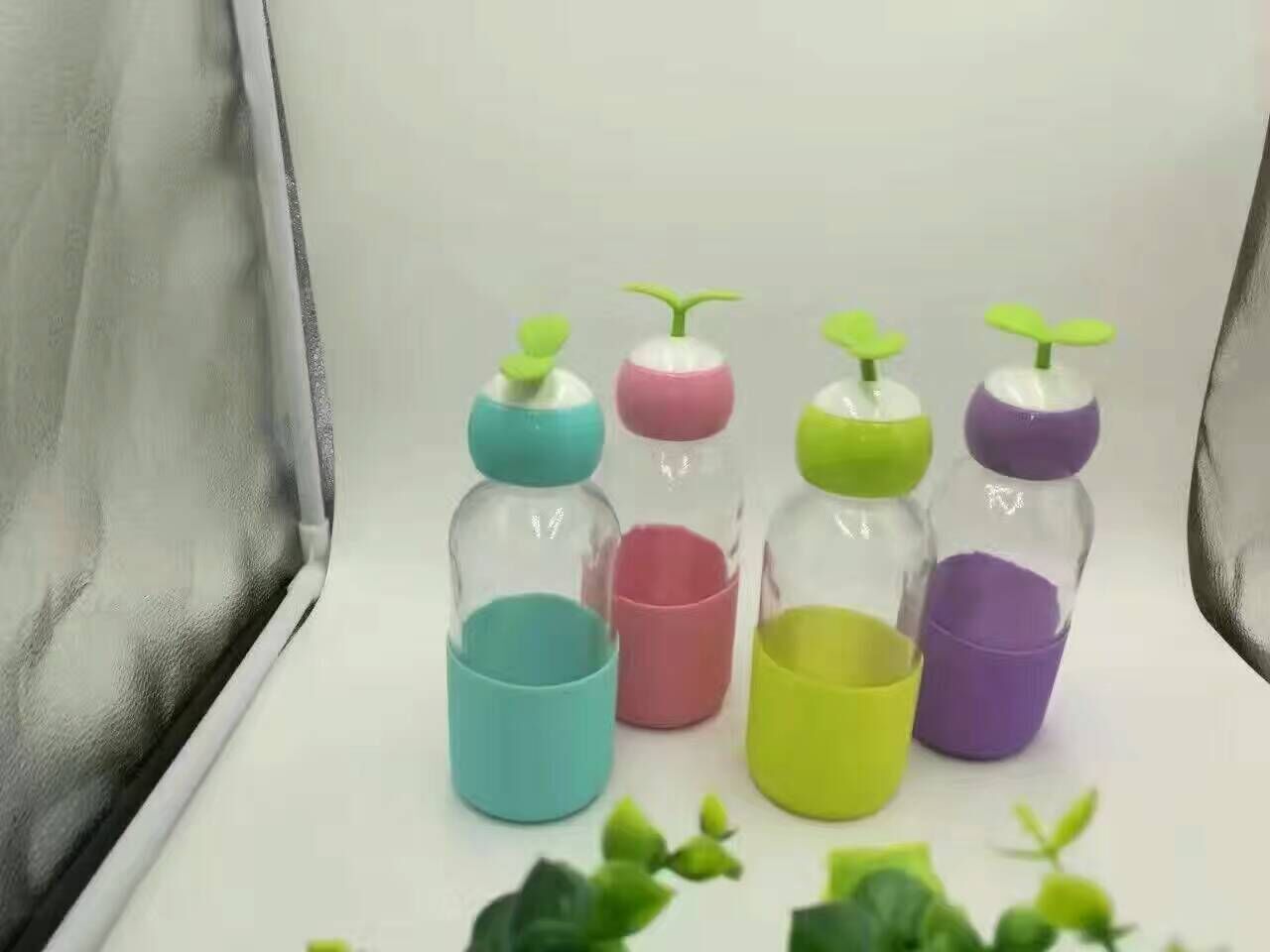 定制可爱玻璃杯小艾杯豆芽杯学透明水杯创意杯便携带盖防漏随手杯