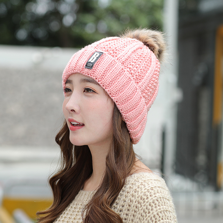 New Sunshine Korean Style Autumn and Winter Fleece-Lined Thickened Letter B Standard Wool Hat Fashionable Warm Ear Protection Knitted Hat