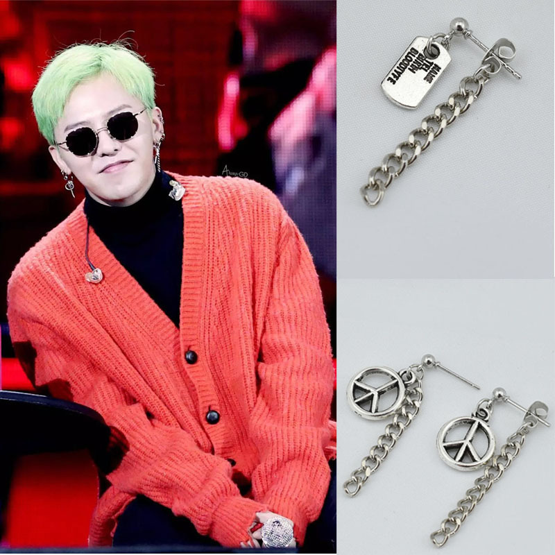 耳钉批发权志龙gd同款耳钉字母牌链条耳环个性热卖