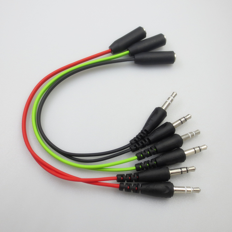 多色二合一电脑耳机话筒高弹转换线手机k歌二公转一母音频连接线