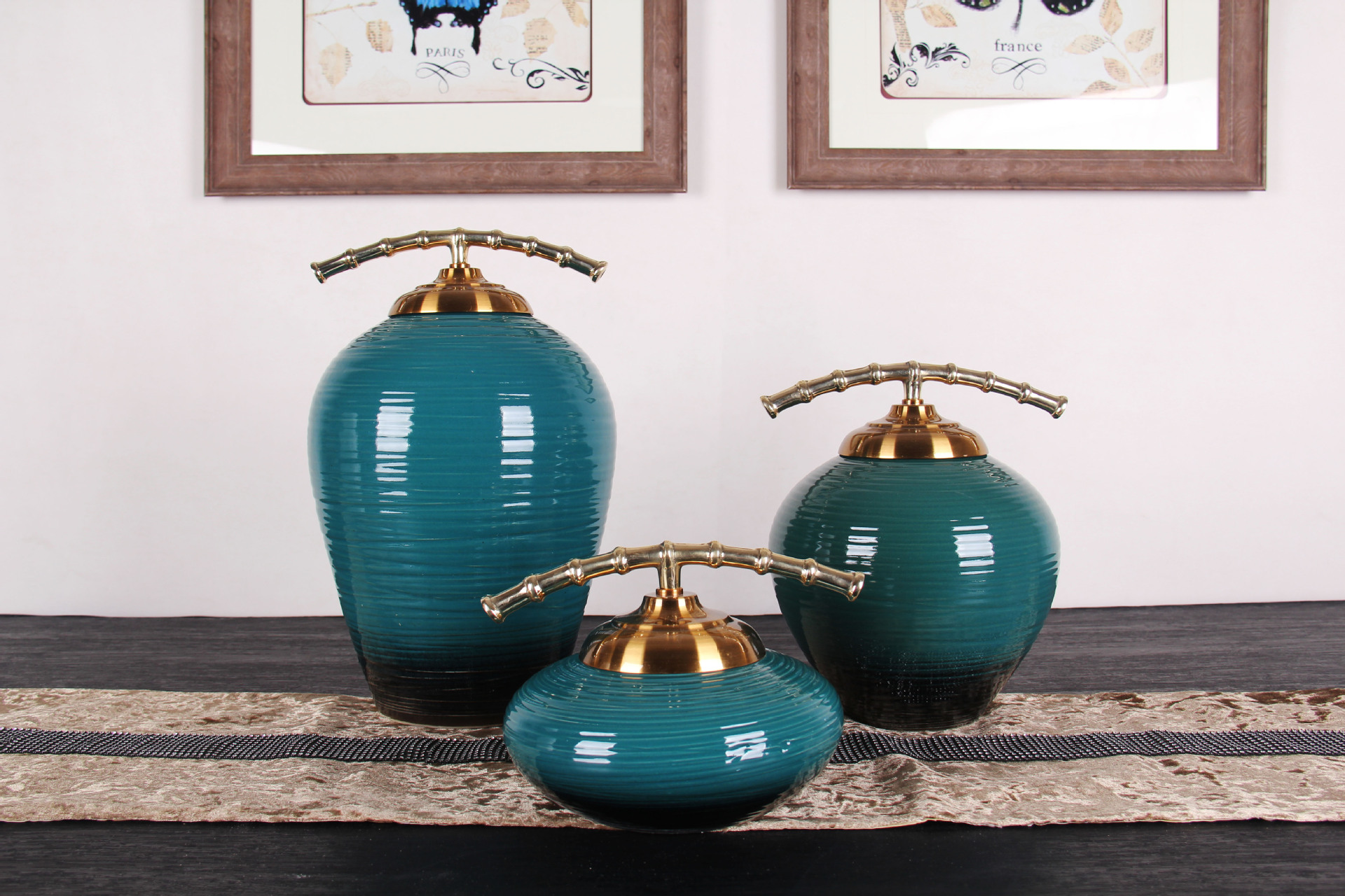 欧式家居样板房装饰品摆件 桌面摆设陶瓷花瓶花艺仿真花套装摆设