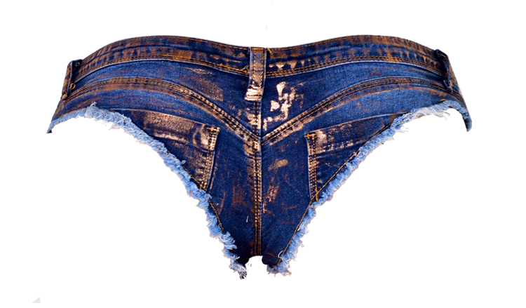 欧美女装低腰弹力金属烫金款牛仔拉链三角裤派对女郎露臀热裤