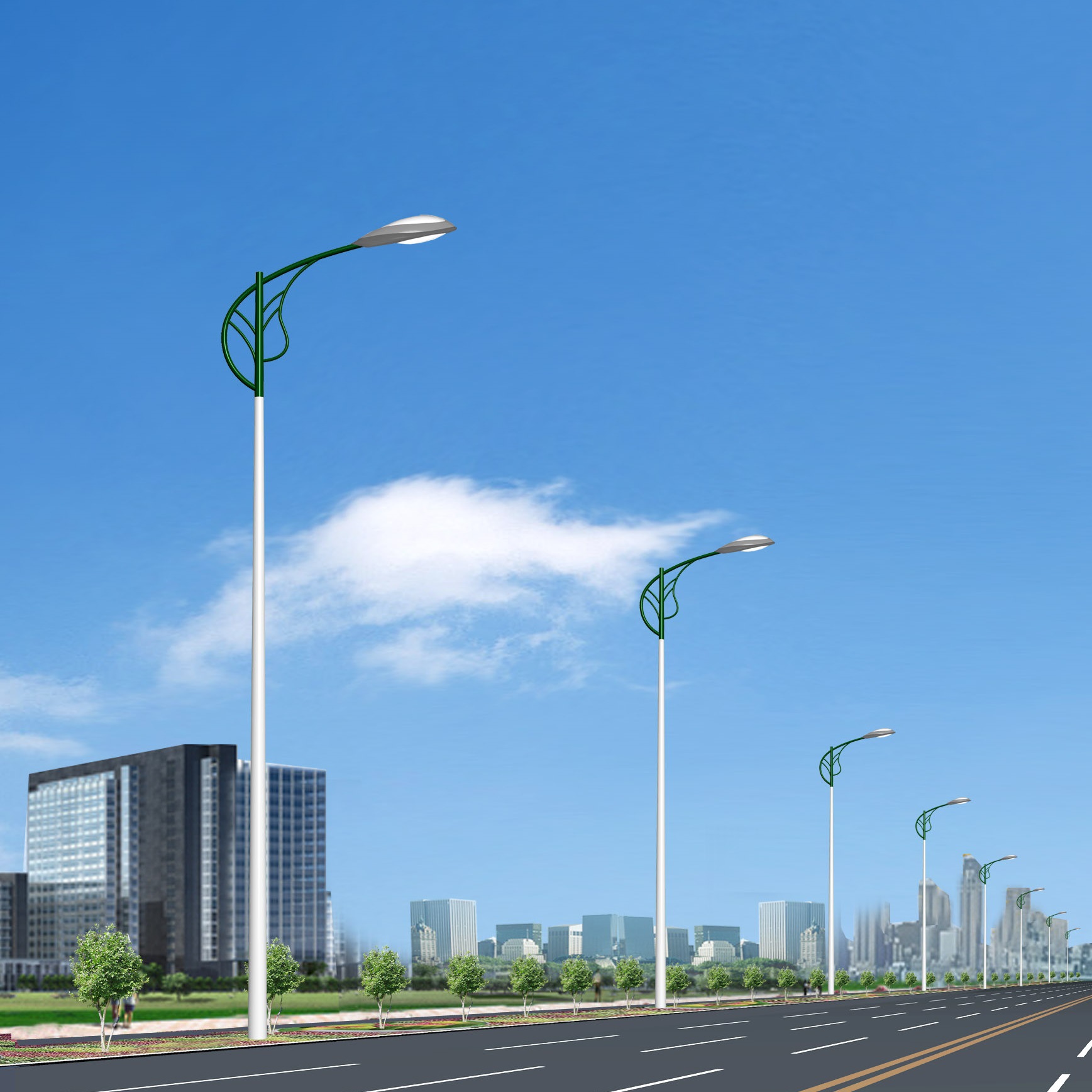 新农村建设7米路灯设计款式节能环保自弯臂led路灯地笼安装方便