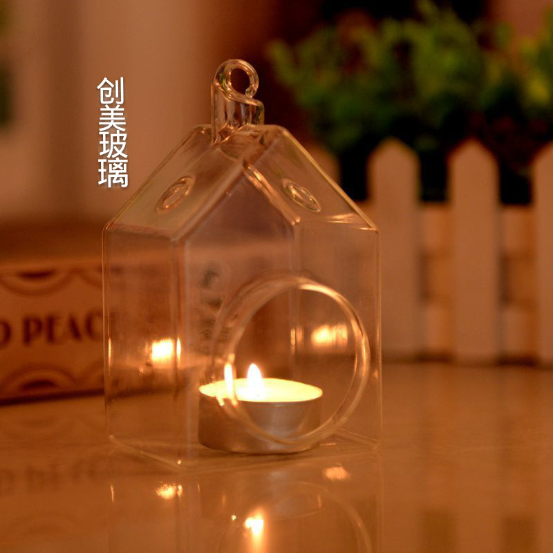 创意欧式房型透明玻璃烛台  浪漫温情摆件   家具装饰