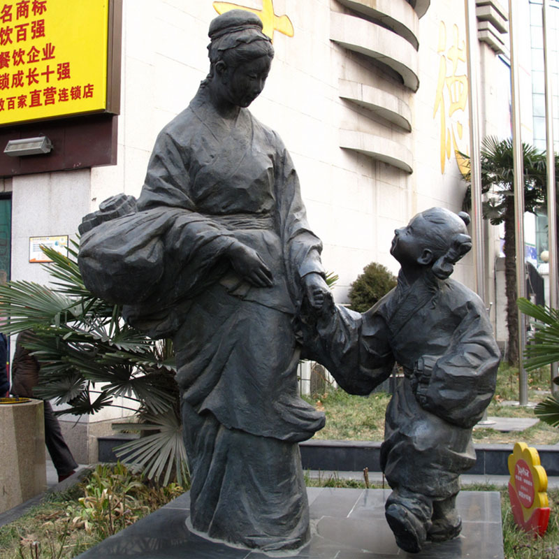 玻璃钢仿铜古代人物传统文化典故孟母三迁雕塑 公园街边校园摆件
