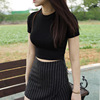 Solid Versatile leisure time Women's wear knitting Short sleeved Small quantities OEM machining customized Solid Versatile leisure time Women's wear knitting Short sleeved Small quantities OEM machining customized