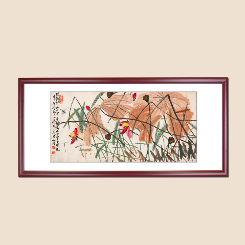 厂家直供国画字画批发高仿复制齐白石荷花装饰书画艺术微喷装裱
