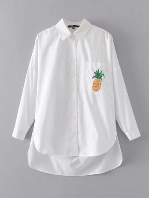 tl45-7962欧美时尚潮流风菠萝图案刺绣衬衫