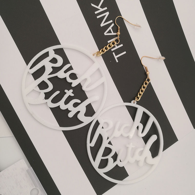 欧美夜店舞台饰品女歌手ds黑色夸张镂空大圆圈圈bitch字母耳环