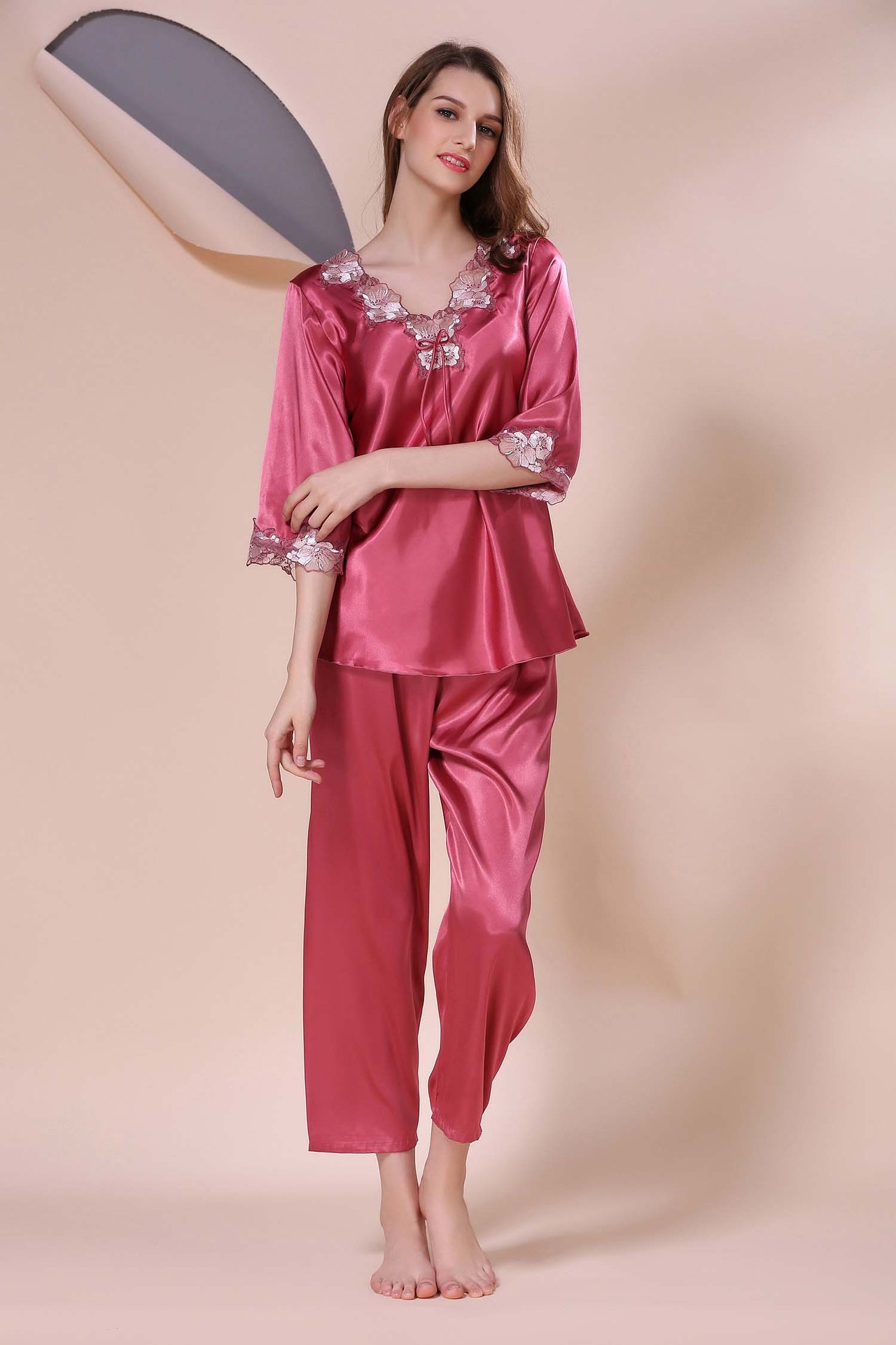 春秋季新款女士睡衣长袖仿真丝两件套装大码丝绸高贵家居服