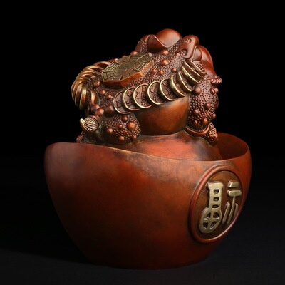 《吸财纳福》纯铜招财金蟾摆件 三足金蟾蜍元宝存钱罐0620