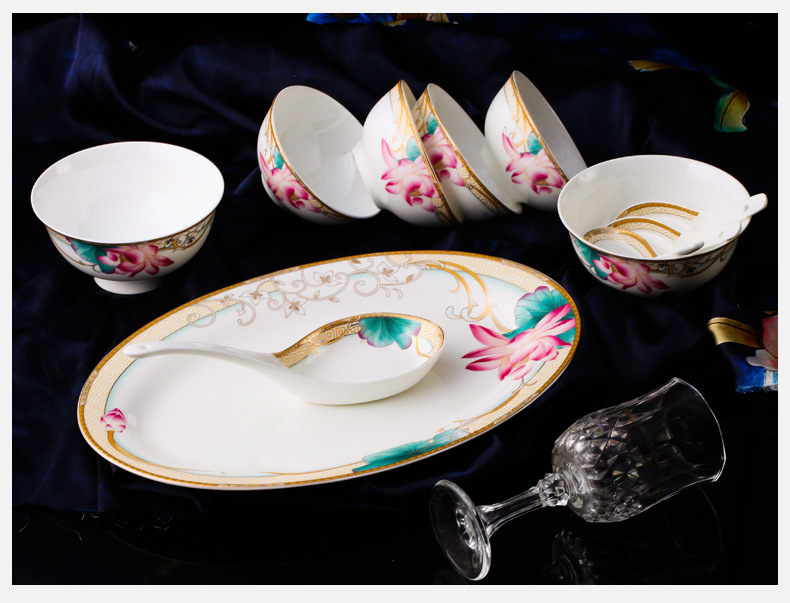 新款海格尔骨质瓷碗盘 中式景德镇花卉陶瓷 美观优雅礼品餐具套装