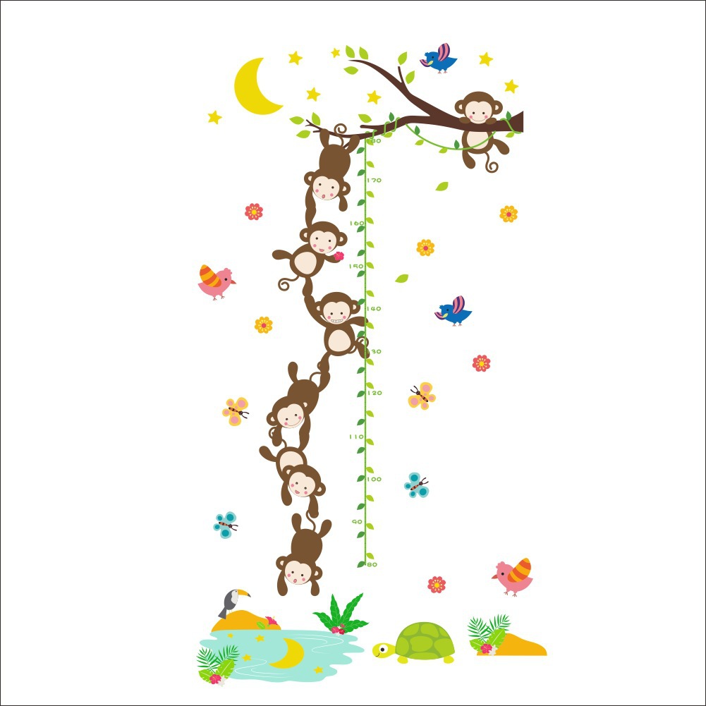 zy100新款森林猴子捞月儿童房幼儿园身高贴墙贴纸定制批发