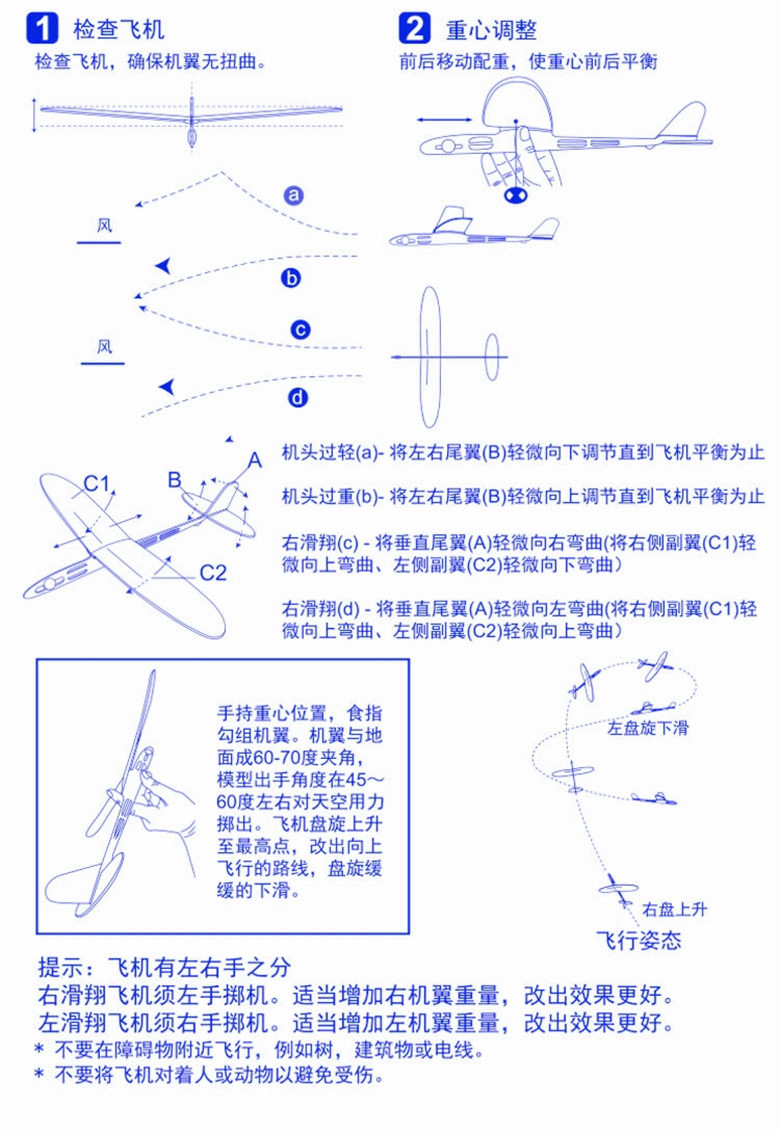 可调重心手掷模型飞机 产品尺寸:机长340mm,翼展410mm 产品特点: 制作