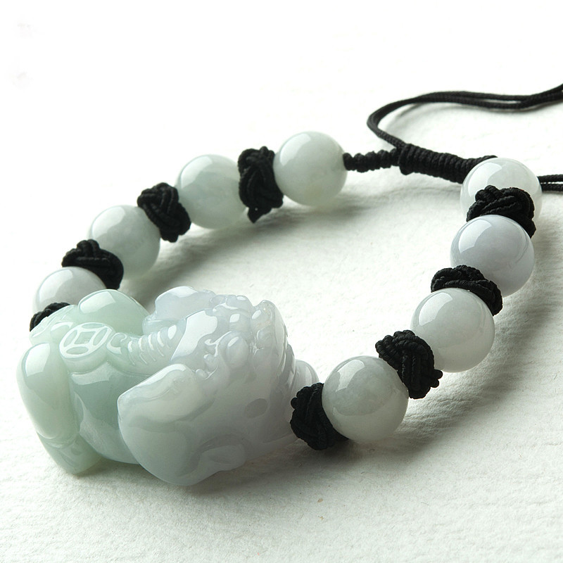 男女款翡翠貔貅手链 翡翠玉石貔貅手串情侣款饰品送证书