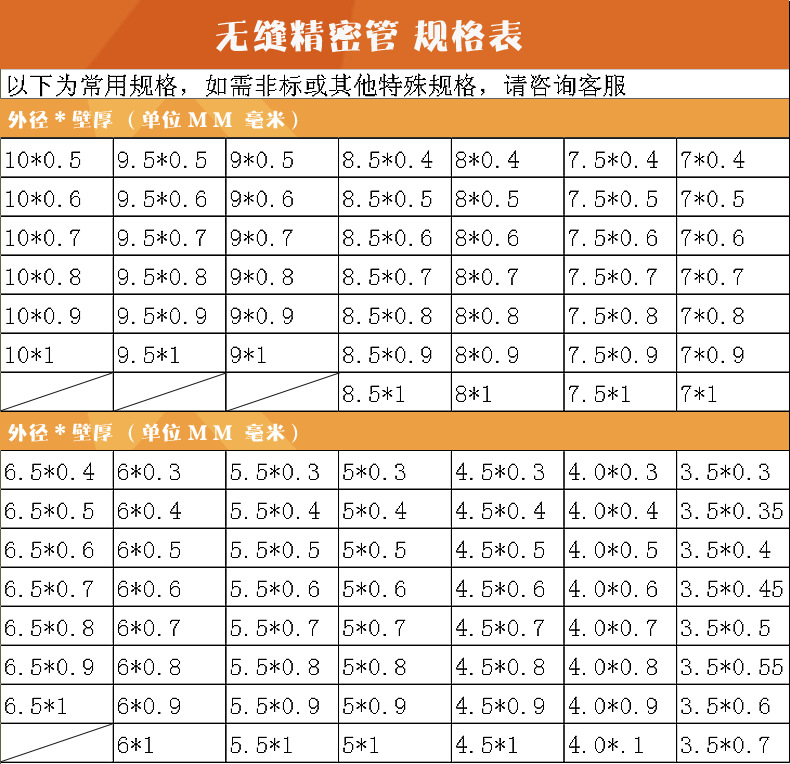 无缝精拉规格表