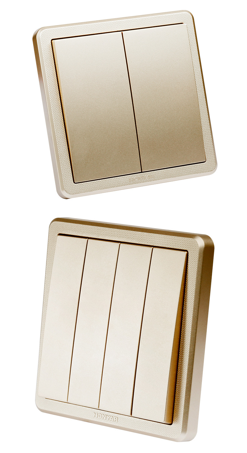 鸿雁开关插座面板香槟金家用86型一二开单双控二三插五孔空调电脑