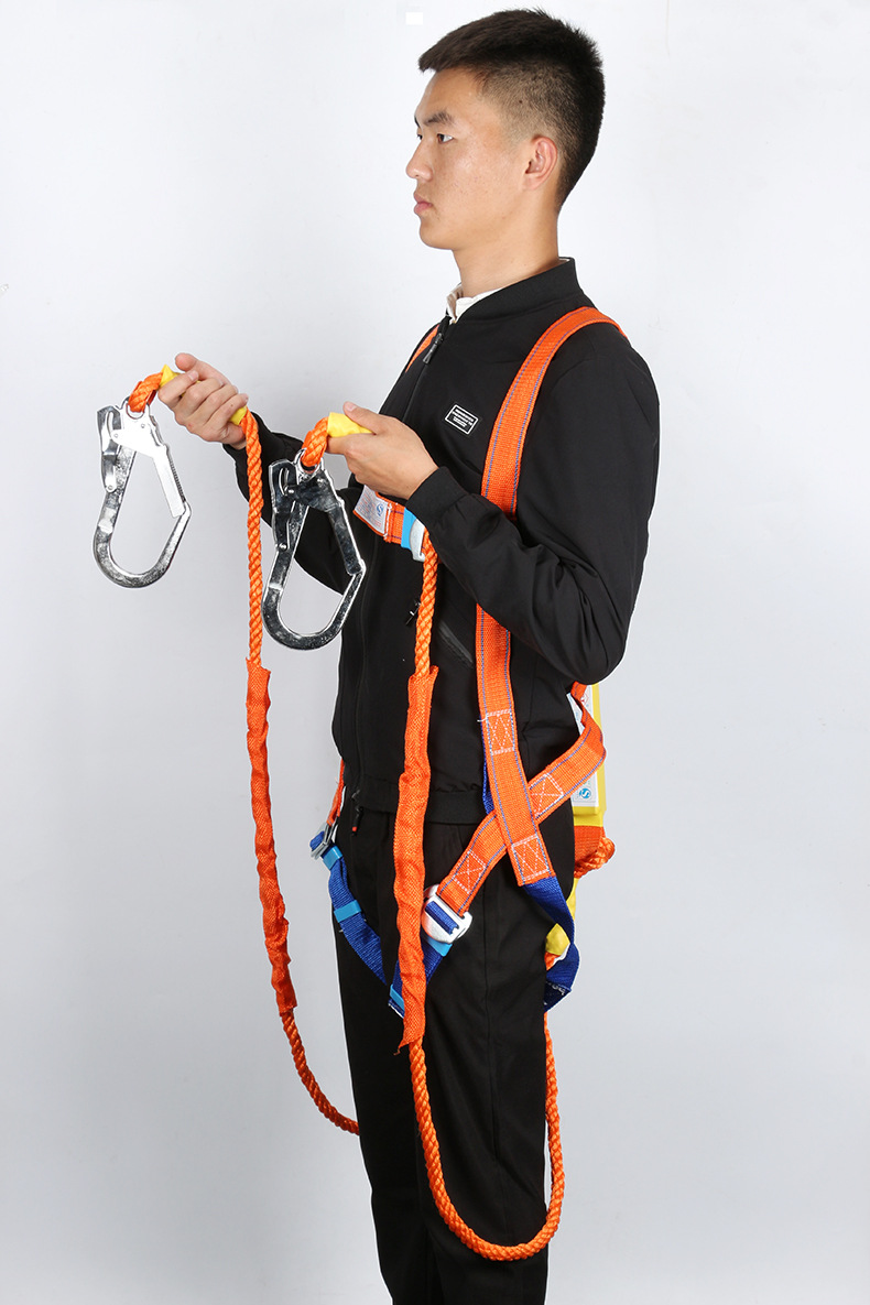 欧式双大钩缓冲安全带高工作业防坠落安全带五点式安全带缓冲器
