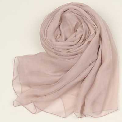 批发零售2018春秋冬季百搭女士长款桑蚕丝 纯色香芋色真丝丝巾