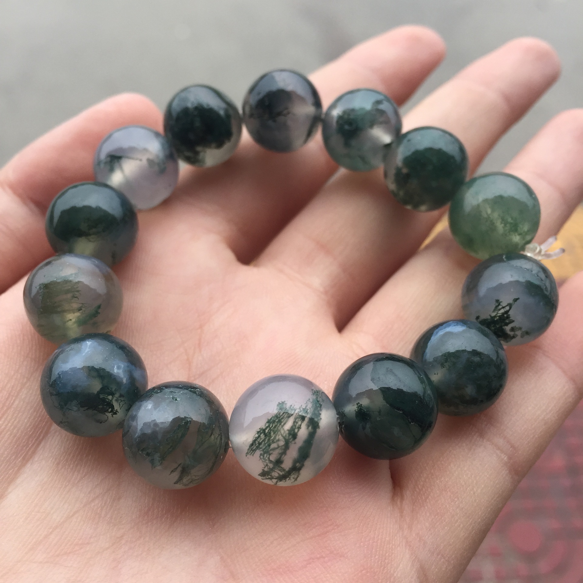 墨绿色水草玛瑙单圈男女款手链玉手串饰品