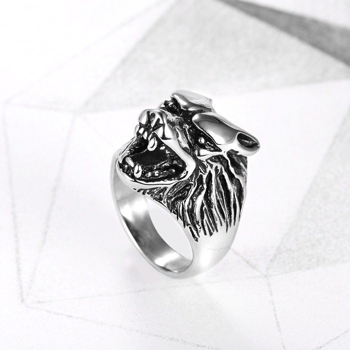 欧美热销 个性复古 霸气男士 狼头 戒指 不锈钢 冰原狼戒指