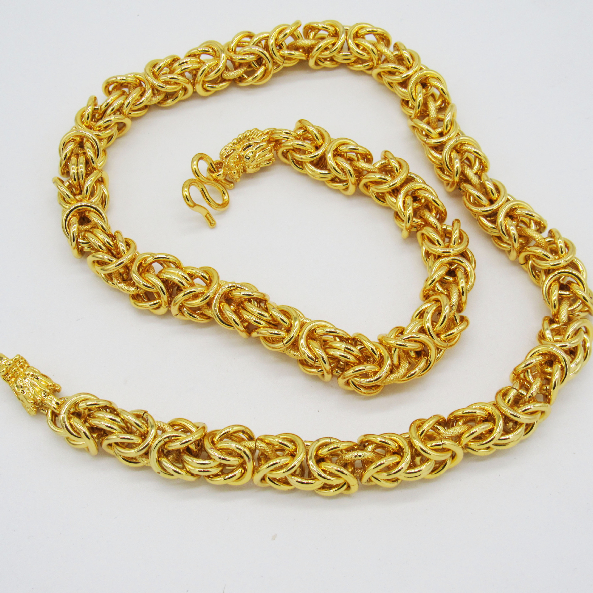 纯黄铜镀真金饰品新款持久不掉色龙头项链男霸气金链子饰品批发