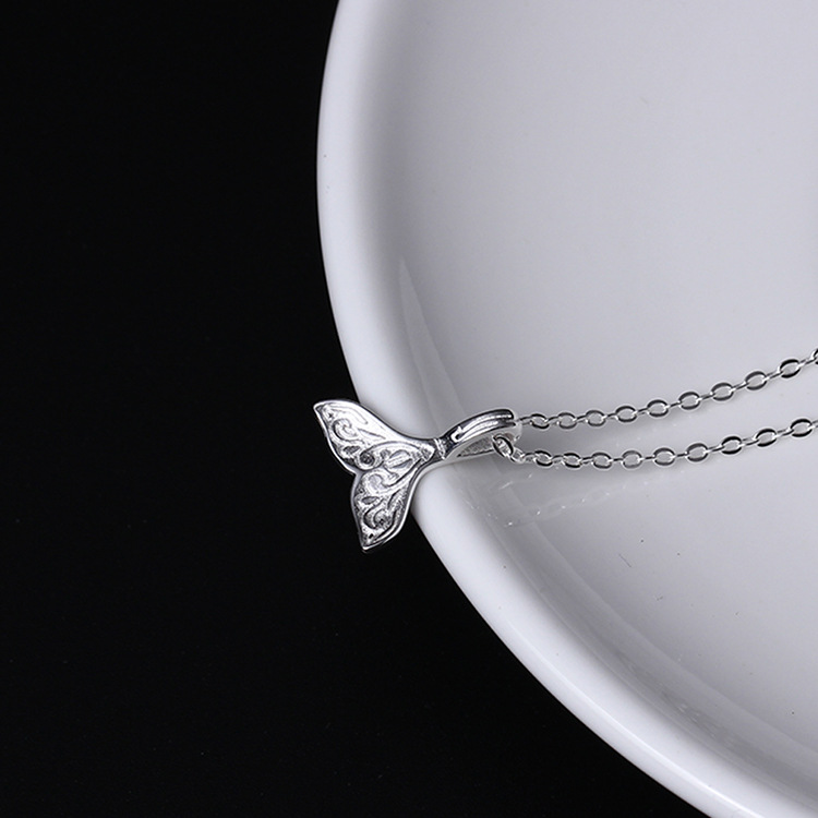 日韩s925银花纹鱼尾吊坠女创意可爱美人鱼项链淑女气质短款锁骨链
