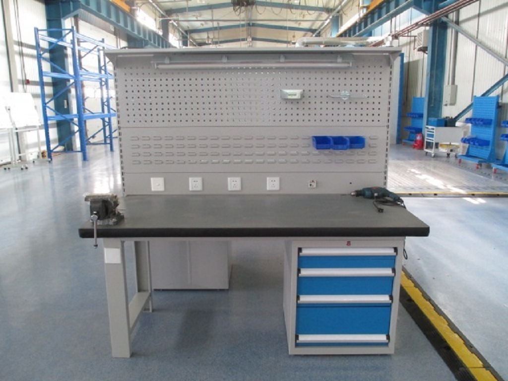 重型模具工作台 防火板桌面配4抽屉工具柜带挂板灯架钳工工作台
