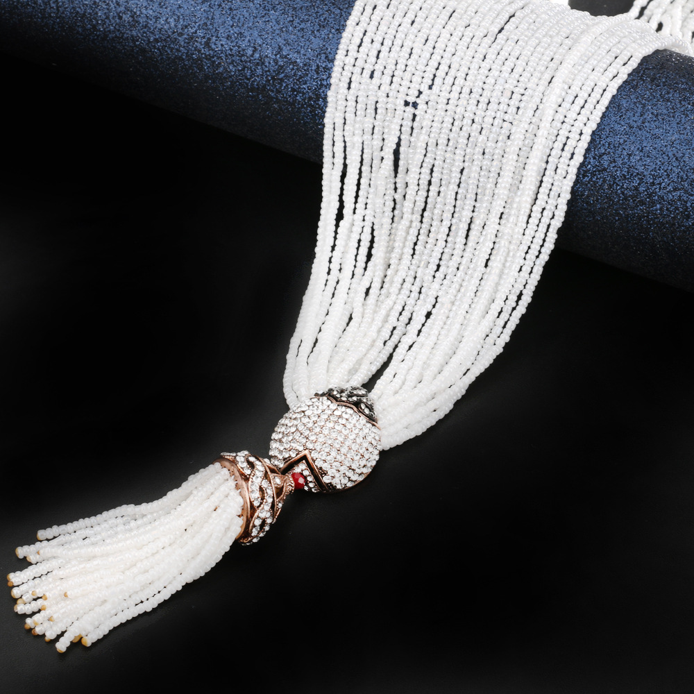 热售波西米亚女性流苏吊坠项链项链红水晶珠多层项链配半宝石首饰