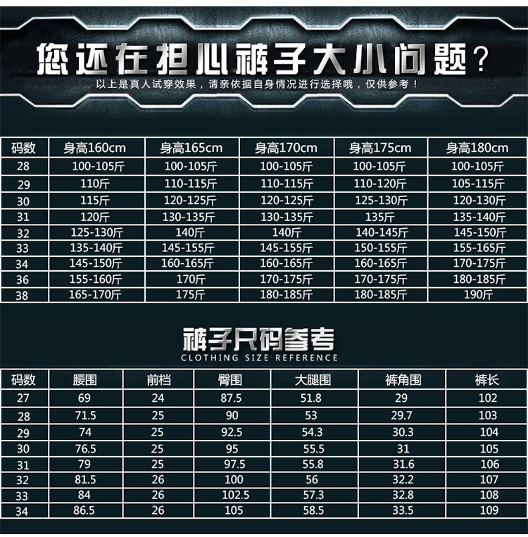 国内男士牛仔裤尺码表