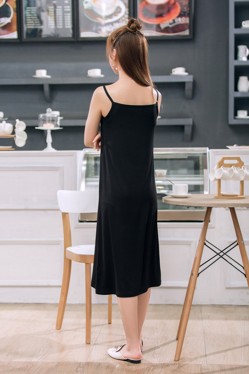 莫代尔中长裙居家裙连衣吊带裙打底裙衬裙宽松圆领1793