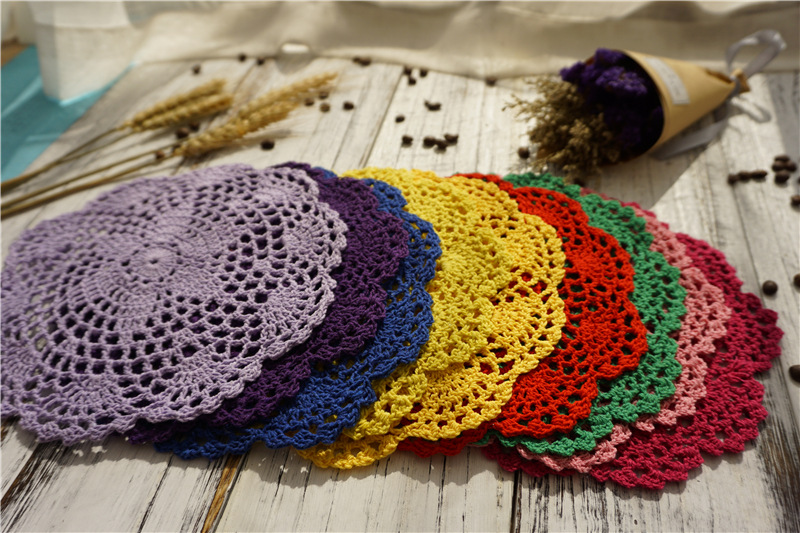 手工针织杯垫钩花镂空圆形装饰垫外贸盘垫隔热餐桌垫20cm