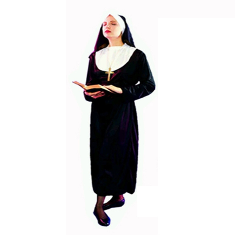 新款cosplay万圣节修女舞台装 跨境女装黑色修女扮演服饰套装