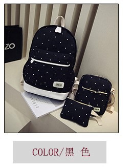 Foreign Trade Polka Dot Three-Piece Bag Outdoor Leisure Canvas Backpack College Style Large Capacity Schoolbag