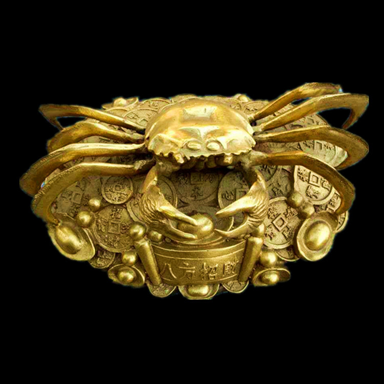 古玩铜器黄铜螃蟹办公家居摆饰用品 八脚将军金元宝螃蟹摆件