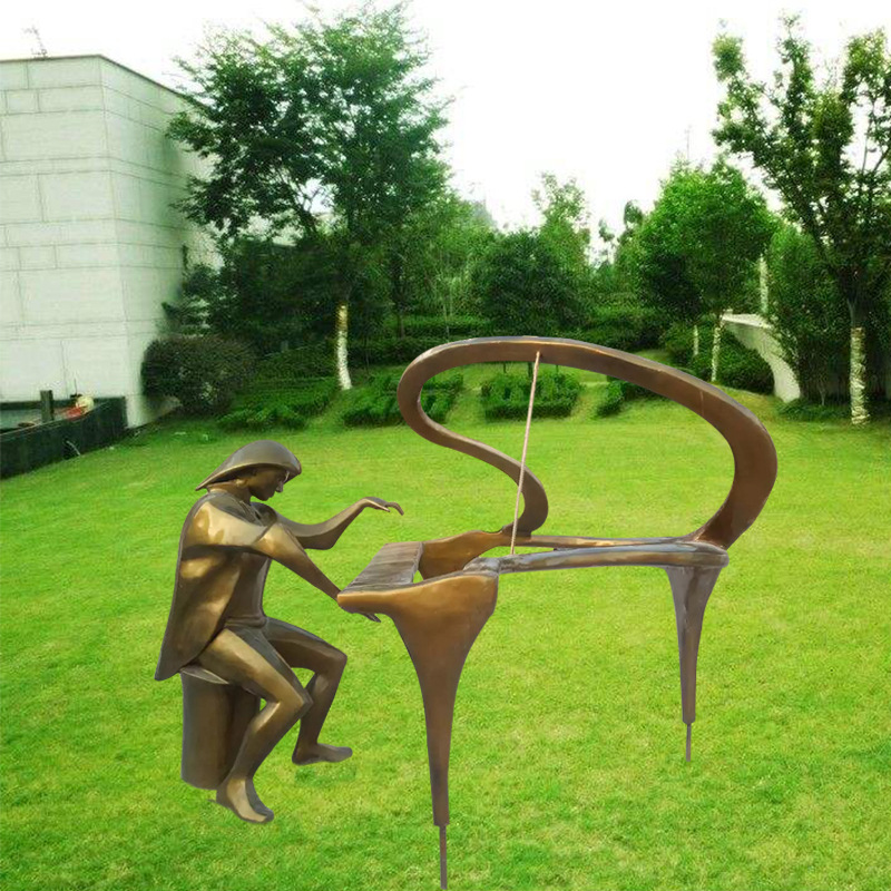 玻璃钢仿铜抽象弹钢琴人物雕塑树脂音乐主题人物公园广场校园摆件