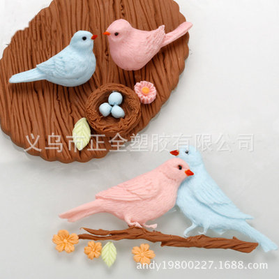 diy小鸟喜鹊梅花树枝翻糖蛋糕硅胶模具液态硅胶软陶手工皂模粘土