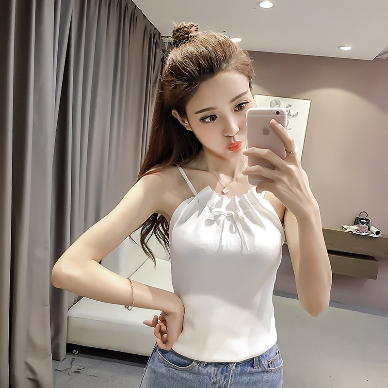 2019夏季新款韩版性感挂脖露肩修身套头针织小背心女厂家直销