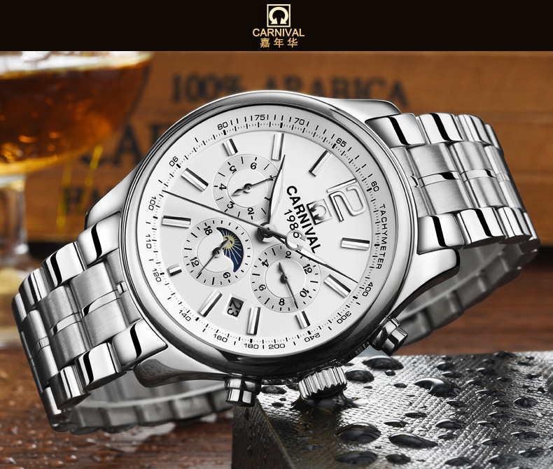 一件代发carnival自动机械表防水手表男士时尚商务多功能表8702c