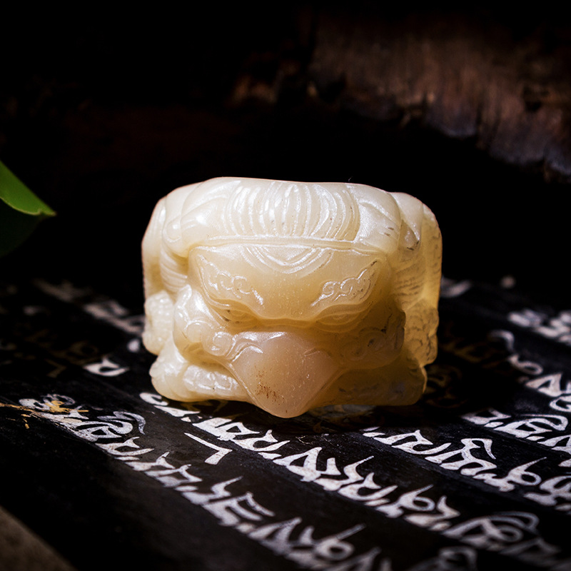 庚午文玩堂天然油润骆驼骨雕刻鸟嘴兽扳指骨雕指环饰品古典民族风