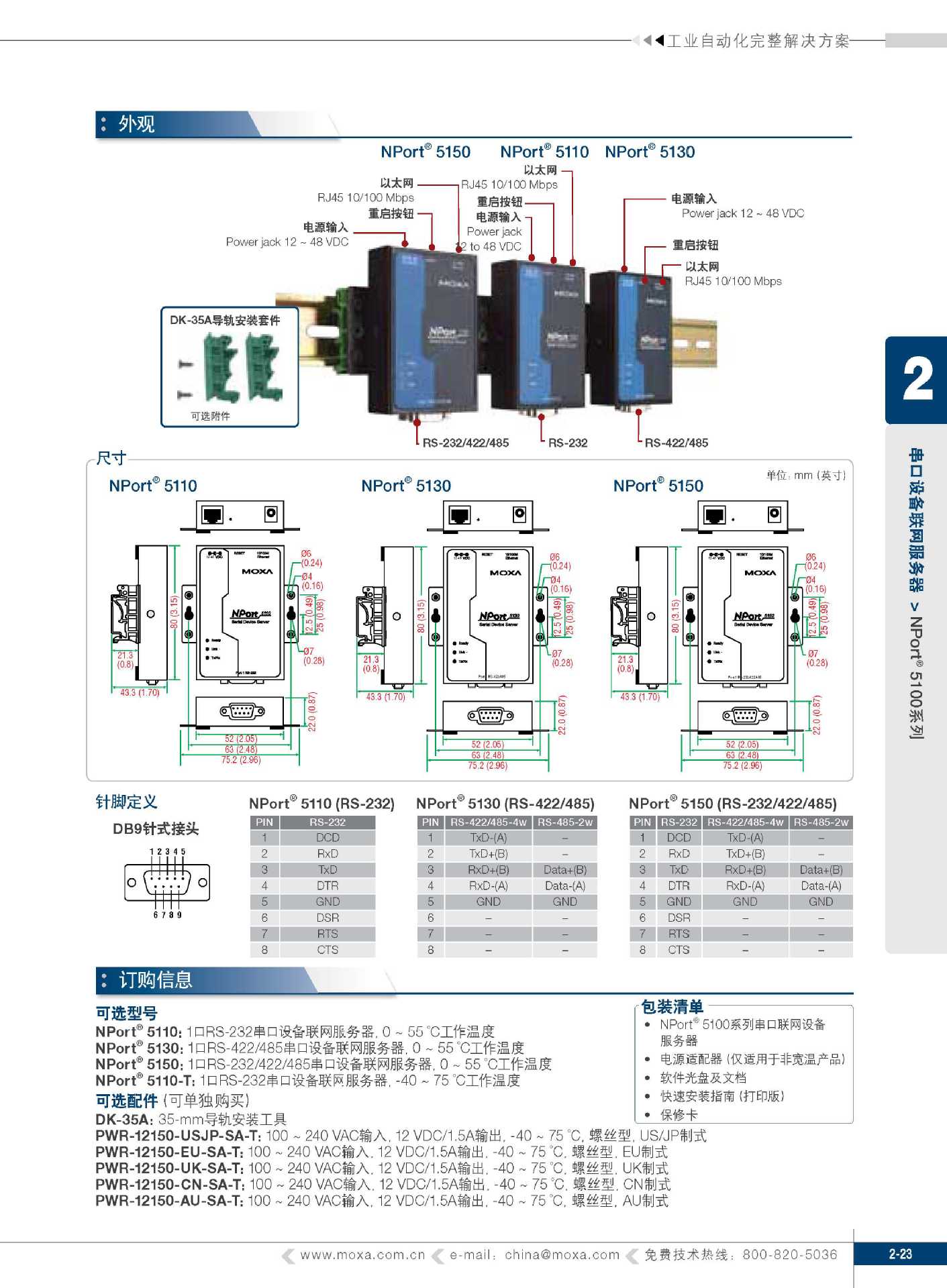 moxa 1口rs-232/422/485串口服务器 nport 5150