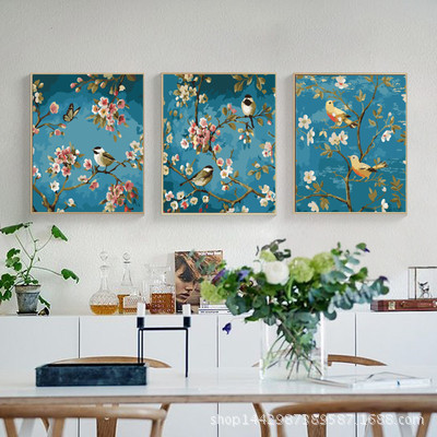 diy数字油画 客厅欧式风景油画装饰画喜鹊三联三拼 手绘油画批发