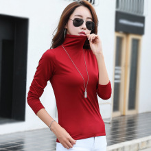 牛奶丝高领打底衫女长袖秋冬新款韩版修身显瘦加薄绒纯色t恤上衣