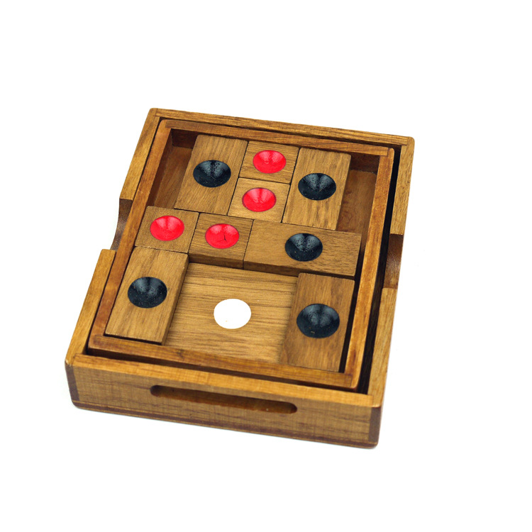 木制盒装三国华容道 经典黑白红圆点棋 儿童益智玩具成人休闲礼物