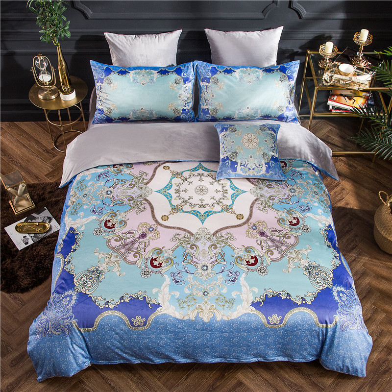 欧式数码印花宝宝绒床上用品秋冬加厚保暖五件套床单被套厂家批发