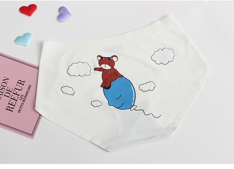 性感冰丝卡通女士内裤一片式舒适高档压边透气无痕中腰印花三角裤