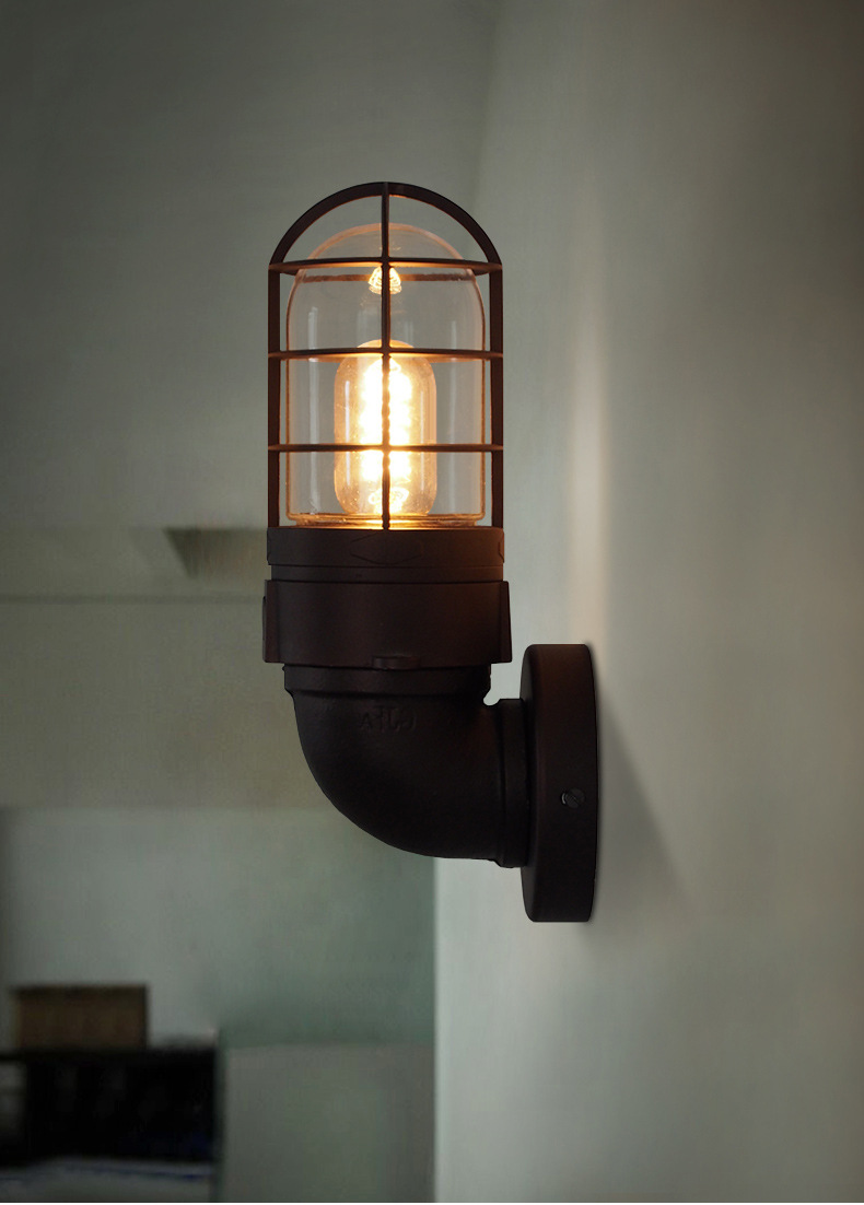 美式复古过道客厅床头工业风壁灯欧式户外防水室外阳台铁艺庭院灯