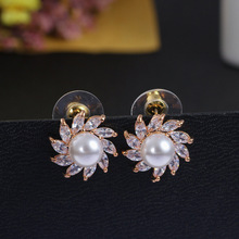 花朵珍珠-锆石耳钉批发水晶耳饰韩版欧美可爱时尚气质饰品耳环